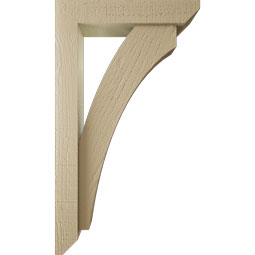 Ekena Millwork - BKTUR0352X16X28THR06RCPR - Timberthane Faux Wood Thorton Style Bracket w/ Offset Brace, Slat Ends, 3 1/2"W x 16"D x 28"H, Primed Tan
