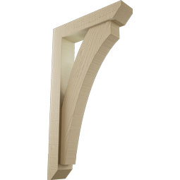 Ekena Millwork - BKTUR0352X16X28THR06RCPR - Timberthane Faux Wood Thorton Style Bracket w/ Offset Brace, Slat Ends, 3 1/2"W x 16"D x 28"H, Primed Tan