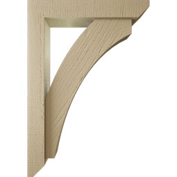 Ekena Millwork - BKTUR0352X18X26THR06RCPR - Timberthane Faux Wood Thorton Style Bracket w/ Offset Brace, Slat Ends, 3 1/2"W x 18"D x 26"H, Primed Tan