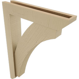 Ekena Millwork - BKTUR0352X18X26THR06RCPR - Timberthane Faux Wood Thorton Style Bracket w/ Offset Brace, Slat Ends, 3 1/2"W x 18"D x 26"H, Primed Tan