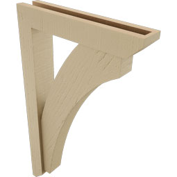 Ekena Millwork - BKTUR0352X18X30THR06RCPR - Timberthane Faux Wood Thorton Style Bracket w/ Offset Brace, Slat Ends, 3 1/2"W x 18"D x 30"H, Primed Tan