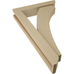 Ekena Millwork - BKTUR0352X18X30THR06RCPR - Timberthane Faux Wood Thorton Style Bracket w/ Offset Brace, Slat Ends, 3 1/2"W x 18"D x 30"H, Primed Tan