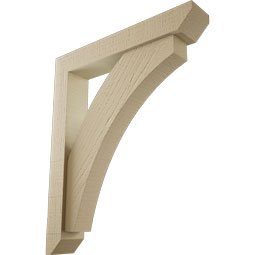 Ekena Millwork - BKTUR0352X20X24THR06RCPR - Timberthane Faux Wood Thorton Style Bracket w/ Offset Brace, Slat Ends, 3 1/2"W x 20"D x 24"H, Primed Tan