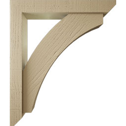 Ekena Millwork - BKTUR0352X22X26THR06RCPR - Timberthane Faux Wood Thorton Style Bracket w/ Offset Brace, Slat Ends, 3 1/2"W x 22"D x 26"H, Primed Tan