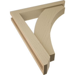 Ekena Millwork - BKTUR0352X22X26THR06RCPR - Timberthane Faux Wood Thorton Style Bracket w/ Offset Brace, Slat Ends, 3 1/2"W x 22"D x 26"H, Primed Tan