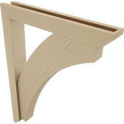 Ekena Millwork - BKTUR0352X24X32THR06RCPR - Timberthane Faux Wood Thorton Style Bracket w/ Offset Brace, Slat Ends, 3 1/2"W x 24"D x 32"H, Primed Tan