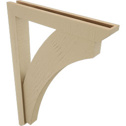 Ekena Millwork - BKTUR0352X24X36THR06RCPR - Timberthane Faux Wood Thorton Style Bracket w/ Offset Brace, Slat Ends, 3 1/2"W x 24"D x 36"H, Primed Tan