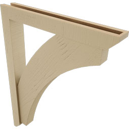 Ekena Millwork - BKTUR0352X26X34THR06RCPR - Timberthane Faux Wood Thorton Style Bracket w/ Offset Brace, Slat Ends, 3 1/2"W x 26"D x 34"H, Primed Tan