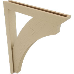 Ekena Millwork - BKTUR0352X26X38THR06RCPR - Timberthane Faux Wood Thorton Style Bracket w/ Offset Brace, Slat Ends, 3 1/2"W x 26"D x 38"H, Primed Tan