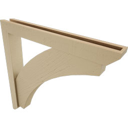 Ekena Millwork - BKTUR0352X28X28THR06RCPR - Timberthane Faux Wood Thorton Style Bracket w/ Offset Brace, Slat Ends, 3 1/2"W x 28"D x 28"H, Primed Tan