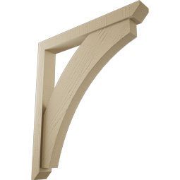 Ekena Millwork - BKTUR0352X28X32THR06RCPR - Timberthane Faux Wood Thorton Style Bracket w/ Offset Brace, Slat Ends, 3 1/2"W x 28"D x 32"H, Primed Tan