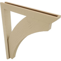 Ekena Millwork - BKTUR0352X28X36THR06RCPR - Timberthane Faux Wood Thorton Style Bracket w/ Offset Brace, Slat Ends, 3 1/2"W x 28"D x 36"H, Primed Tan