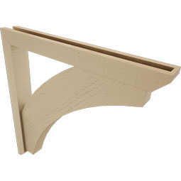 Ekena Millwork - BKTUR0352X30X30THR06RCPR - Timberthane Faux Wood Thorton Style Bracket w/ Offset Brace, Slat Ends, 3 1/2"W x 30"D x 30"H, Primed Tan