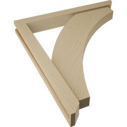 Ekena Millwork - BKTUR0352X30X34THR06RCPR - Timberthane Faux Wood Thorton Style Bracket w/ Offset Brace, Slat Ends, 3 1/2"W x 30"D x 34"H, Primed Tan