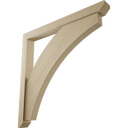 Ekena Millwork - BKTUR0352X34X34THR06RCPR - Timberthane Faux Wood Thorton Style Bracket w/ Offset Brace, Slat Ends, 3 1/2"W x 34"D x 34"H, Primed Tan
