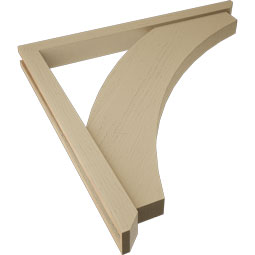 Ekena Millwork - BKTUR0352X38X38THR06RCPR - Timberthane Faux Wood Thorton Style Bracket w/ Offset Brace, Slat Ends, 3 1/2"W x 38"D x 38"H, Primed Tan