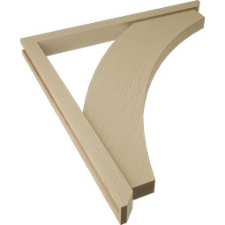 Ekena Millwork - BKTUR0352X40X44THR06RCPR - Timberthane Faux Wood Thorton Style Bracket w/ Offset Brace, Slat Ends, 3 1/2"W x 40"D x 44"H, Primed Tan