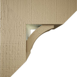 Ekena Millwork - BKTUR0554X14X14THR06RCPR - Timberthane Faux Wood Thorton Style Bracket w/ Offset Brace, Slat Ends, 5 1/2"W x 14"D x 14"H, Primed Tan