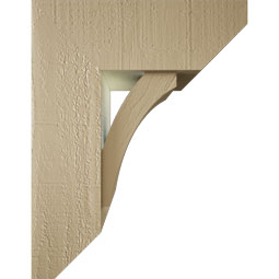 Ekena Millwork - BKTUR0554X14X18THR06RCPR - Timberthane Faux Wood Thorton Style Bracket w/ Offset Brace, Slat Ends, 5 1/2"W x 14"D x 18"H, Primed Tan