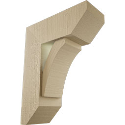Ekena Millwork - BKTUR0554X14X18THR06RCPR - Timberthane Faux Wood Thorton Style Bracket w/ Offset Brace, Slat Ends, 5 1/2"W x 14"D x 18"H, Primed Tan