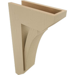 Ekena Millwork - BKTUR0554X14X26THR06RCPR - Timberthane Faux Wood Thorton Style Bracket w/ Offset Brace, Slat Ends, 5 1/2"W x 14"D x 26"H, Primed Tan