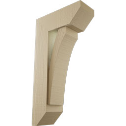 Ekena Millwork - BKTUR0554X14X26THR06RCPR - Timberthane Faux Wood Thorton Style Bracket w/ Offset Brace, Slat Ends, 5 1/2"W x 14"D x 26"H, Primed Tan