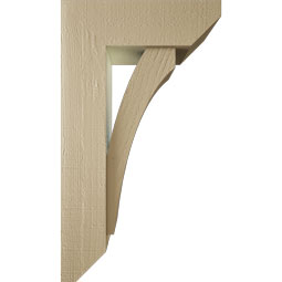 Ekena Millwork - BKTUR0554X16X28THR06RCPR - Timberthane Faux Wood Thorton Style Bracket w/ Offset Brace, Slat Ends, 5 1/2"W x 16"D x 28"H, Primed Tan