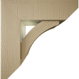 Ekena Millwork - BKTUR0554X18X18THR06RCPR - Timberthane Faux Wood Thorton Style Bracket w/ Offset Brace, Slat Ends, 5 1/2"W x 18"D x 18"H, Primed Tan