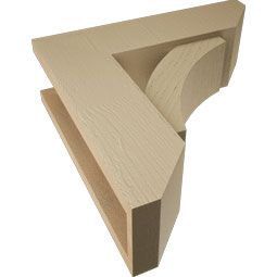 Ekena Millwork - BKTUR0554X18X18THR06RCPR - Timberthane Faux Wood Thorton Style Bracket w/ Offset Brace, Slat Ends, 5 1/2"W x 18"D x 18"H, Primed Tan