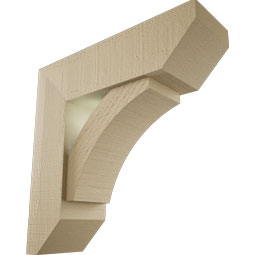 Ekena Millwork - BKTUR0554X18X18THR06RCPR - Timberthane Faux Wood Thorton Style Bracket w/ Offset Brace, Slat Ends, 5 1/2"W x 18"D x 18"H, Primed Tan