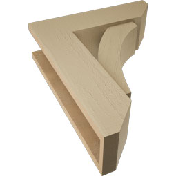 Ekena Millwork - BKTUR0554X18X22THR06RCPR - Timberthane Faux Wood Thorton Style Bracket w/ Offset Brace, Slat Ends, 5 1/2"W x 18"D x 22"H, Primed Tan