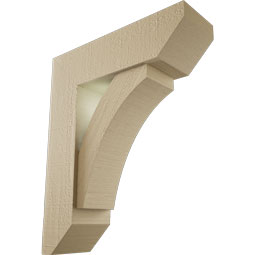 Ekena Millwork - BKTUR0554X18X22THR06RCPR - Timberthane Faux Wood Thorton Style Bracket w/ Offset Brace, Slat Ends, 5 1/2"W x 18"D x 22"H, Primed Tan