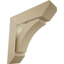 Ekena Millwork - BKTUR0554X20X20THR06RCPR - Timberthane Faux Wood Thorton Style Bracket w/ Offset Brace, Slat Ends, 5 1/2"W x 20"D x 20"H, Primed Tan