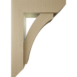 Ekena Millwork - BKTUR0554X20X28THR06RCPR - Timberthane Faux Wood Thorton Style Bracket w/ Offset Brace, Slat Ends, 5 1/2"W x 20"D x 28"H, Primed Tan