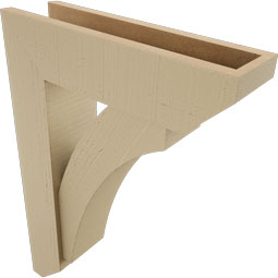 Ekena Millwork - BKTUR0554X20X28THR06RCPR - Timberthane Faux Wood Thorton Style Bracket w/ Offset Brace, Slat Ends, 5 1/2"W x 20"D x 28"H, Primed Tan