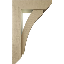 Ekena Millwork - BKTUR0554X20X32THR06RCPR - Timberthane Faux Wood Thorton Style Bracket w/ Offset Brace, Slat Ends, 5 1/2"W x 20"D x 32"H, Primed Tan