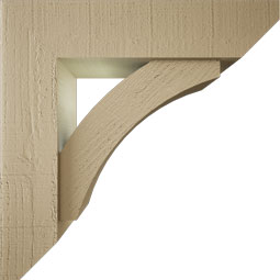 Ekena Millwork - BKTUR0554X22X22THR06RCPR - Timberthane Faux Wood Thorton Style Bracket w/ Offset Brace, Slat Ends, 5 1/2"W x 22"D x 22"H, Primed Tan