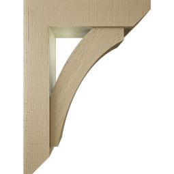 Ekena Millwork - BKTUR0554X22X30THR06RCPR - Timberthane Faux Wood Thorton Style Bracket w/ Offset Brace, Slat Ends, 5 1/2"W x 22"D x 30"H, Primed Tan