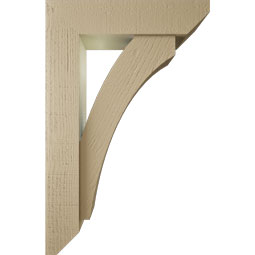 Ekena Millwork - BKTUR0554X22X34THR06RCPR - Timberthane Faux Wood Thorton Style Bracket w/ Offset Brace, Slat Ends, 5 1/2"W x 22"D x 34"H, Primed Tan