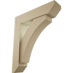 Ekena Millwork - BKTUR0554X24X28THR06RCPR - Timberthane Faux Wood Thorton Style Bracket w/ Offset Brace, Slat Ends, 5 1/2"W x 24"D x 28"H, Primed Tan