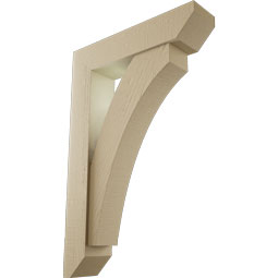 Ekena Millwork - BKTUR0554X24X36THR06RCPR - Timberthane Faux Wood Thorton Style Bracket w/ Offset Brace, Slat Ends, 5 1/2"W x 24"D x 36"H, Primed Tan