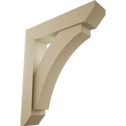 Ekena Millwork - BKTUR0554X26X30THR06RCPR - Timberthane Faux Wood Thorton Style Bracket w/ Offset Brace, Slat Ends, 5 1/2"W x 26"D x 30"H, Primed Tan