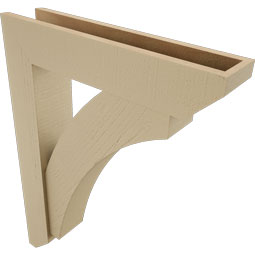 Ekena Millwork - BKTUR0554X26X34THR06RCPR - Timberthane Faux Wood Thorton Style Bracket w/ Offset Brace, Slat Ends, 5 1/2"W x 26"D x 34"H, Primed Tan