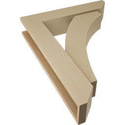 Ekena Millwork - BKTUR0554X26X34THR06RCPR - Timberthane Faux Wood Thorton Style Bracket w/ Offset Brace, Slat Ends, 5 1/2"W x 26"D x 34"H, Primed Tan