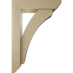 Ekena Millwork - BKTUR0554X26X38THR06RCPR - Timberthane Faux Wood Thorton Style Bracket w/ Offset Brace, Slat Ends, 5 1/2"W x 26"D x 38"H, Primed Tan
