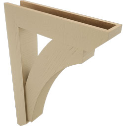 Ekena Millwork - BKTUR0554X26X38THR06RCPR - Timberthane Faux Wood Thorton Style Bracket w/ Offset Brace, Slat Ends, 5 1/2"W x 26"D x 38"H, Primed Tan