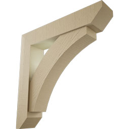 Ekena Millwork - BKTUR0554X28X28THR06RCPR - Timberthane Faux Wood Thorton Style Bracket w/ Offset Brace, Slat Ends, 5 1/2"W x 28"D x 28"H, Primed Tan