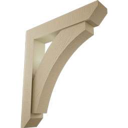 Ekena Millwork - BKTUR0554X30X34THR06RCPR - Timberthane Faux Wood Thorton Style Bracket w/ Offset Brace, Slat Ends, 5 1/2"W x 30"D x 34"H, Primed Tan