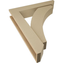 Ekena Millwork - BKTUR0554X30X36THR06RCPR - Timberthane Faux Wood Thorton Style Bracket w/ Offset Brace, Slat Ends, 5 1/2"W x 30"D x 36"H, Primed Tan