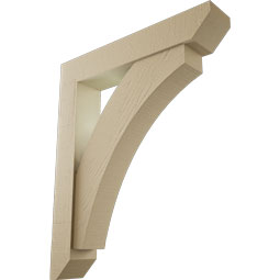 Ekena Millwork - BKTUR0554X30X36THR06RCPR - Timberthane Faux Wood Thorton Style Bracket w/ Offset Brace, Slat Ends, 5 1/2"W x 30"D x 36"H, Primed Tan
